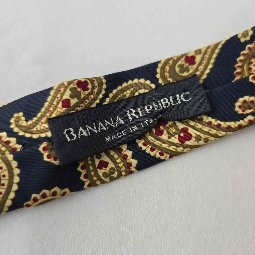 Banana Republic Tie Mens Blue Gold Paisley Silk Wide Necktie Made In Italy